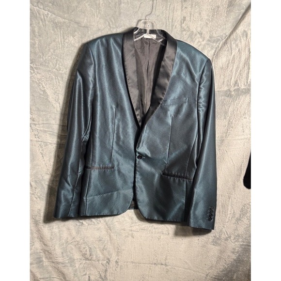 Original Use Men's Teal Shiny Shawl Collar Blazer Jacket Size L - Picture 10 of 10